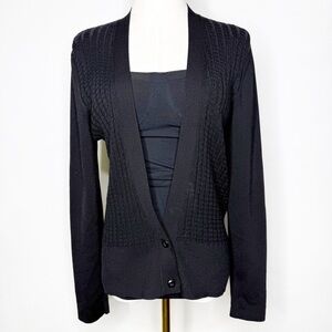 MM. Lafleur Black Cable Women's Cardigan Sweater Size Large
